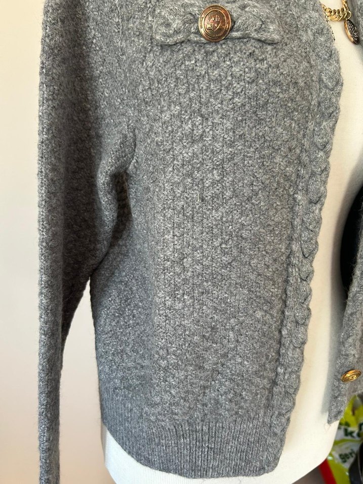 Düğmeli Gri Örgü Kadın Hırka - Görsel 5