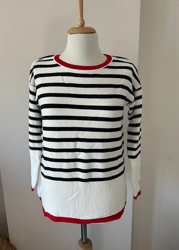 Çizgili Pamuklu Uzun Kollu Kadın Kazak - Görsel 3