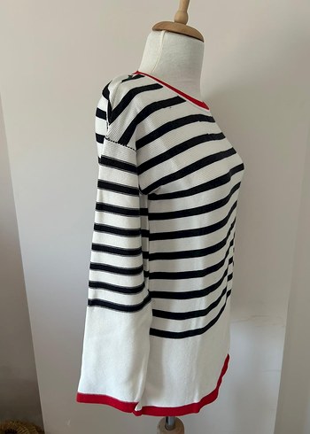 Çizgili Pamuklu Uzun Kollu Kadın Kazak - Görsel 2