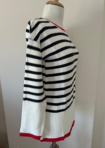 Çizgili Pamuklu Uzun Kollu Kadın Kazak - Görsel 5