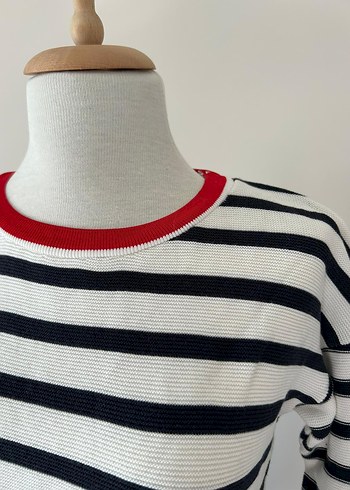 Çizgili Pamuklu Uzun Kollu Kadın Kazak - Görsel 8