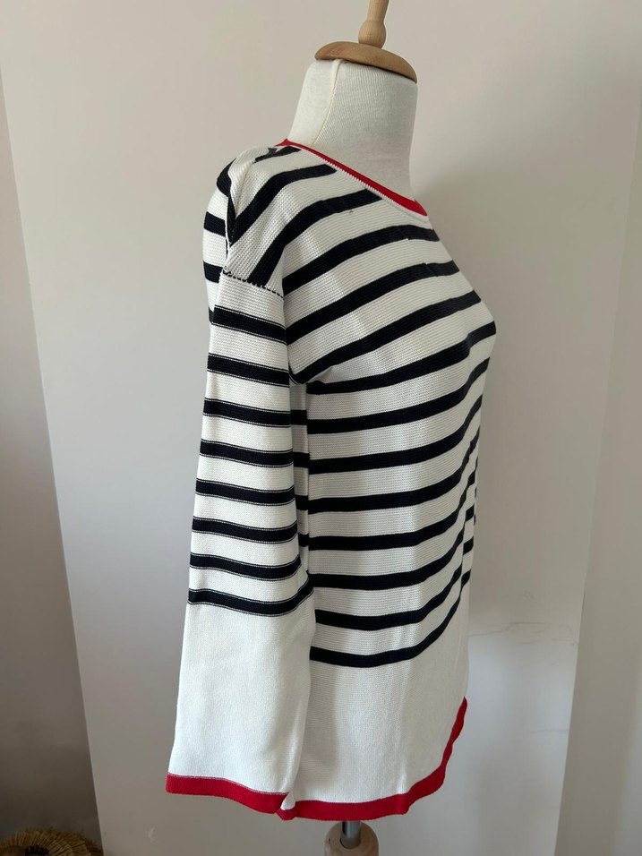 Çizgili Pamuklu Uzun Kollu Kadın Kazak - Görsel 2