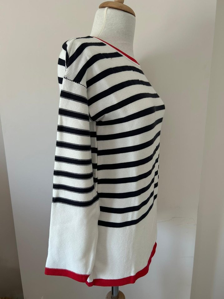 Çizgili Pamuklu Uzun Kollu Kadın Kazak - Görsel 5