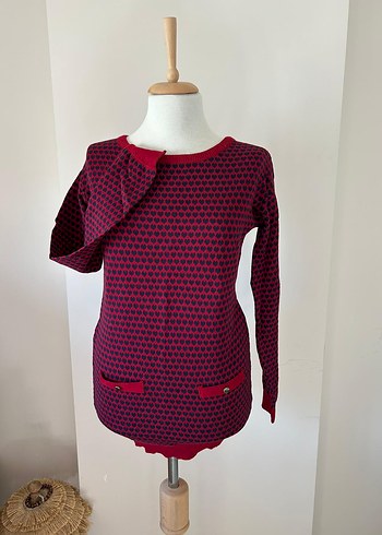 Bordo Uzun Kollu Triko Kadın Kazak - Görsel 2