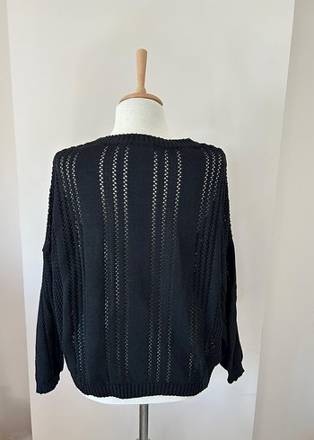 Siyah Örgü Uzun Kollu Kadın Kazak - Görsel 6