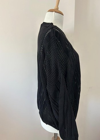 Siyah Örgü Uzun Kollu Kadın Kazak - Görsel 5