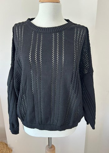 Siyah Örgü Uzun Kollu Kadın Kazak - Görsel 2