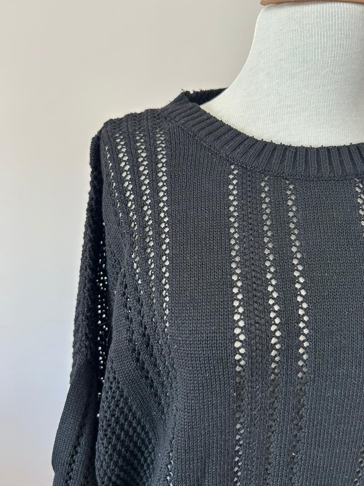 Siyah Örgü Uzun Kollu Kadın Kazak - Görsel 3