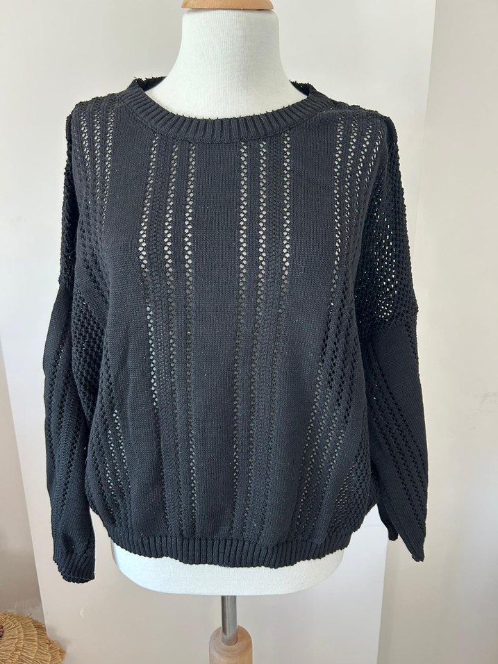 Siyah Örgü Uzun Kollu Kadın Kazak - Görsel 2