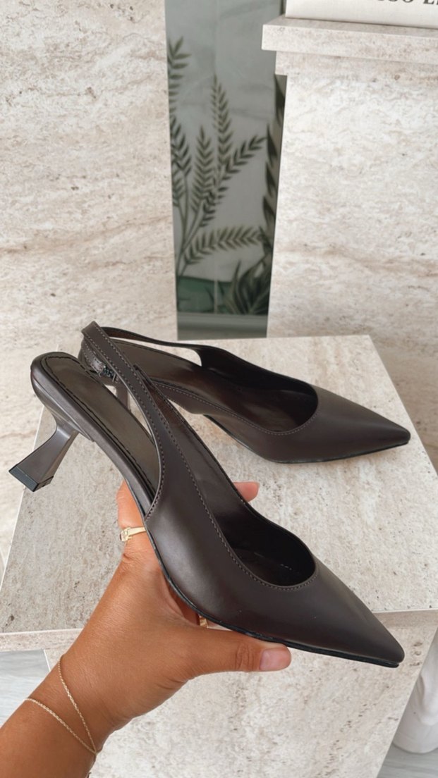 Kahverengi Deri Stiletto Topuklu Kadın Ayakkabı - Görsel 3