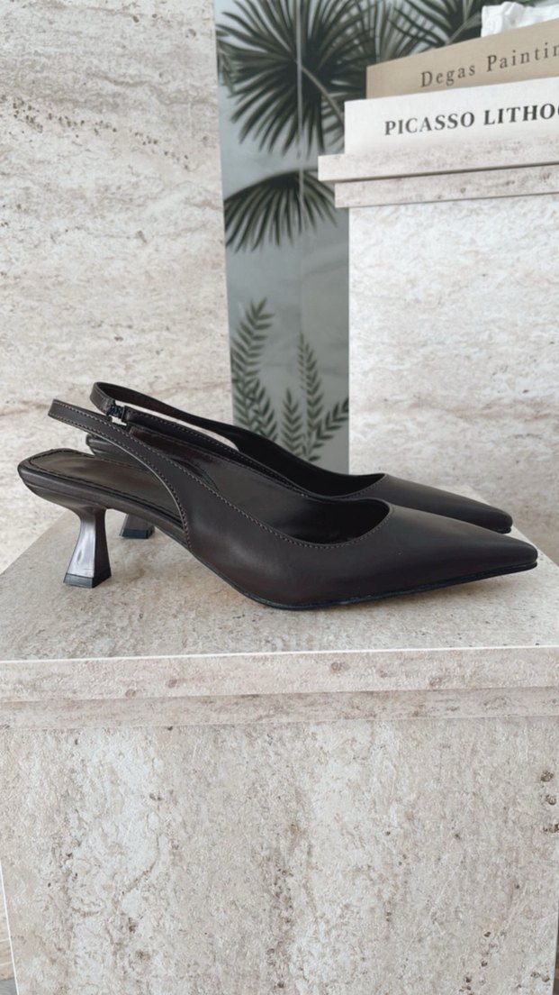 Kahverengi Deri Stiletto Topuklu Kadın Ayakkabı - Görsel 2