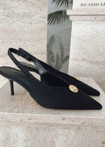 Klasik Siyah Yün Stiletto Topuklu Kadın Ayakkabı