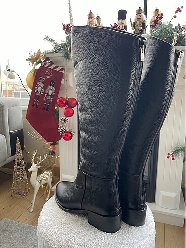 Siyah Gerçek Deri Arkası Fermuarlı Binici Çizme - Görsel 4