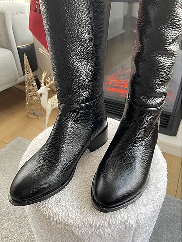Siyah Gerçek Deri Arkası Fermuarlı Binici Çizme - Görsel 5