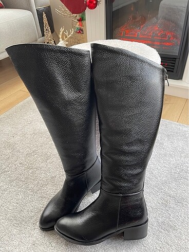 Siyah Gerçek Deri Arkası Fermuarlı Binici Çizme - Görsel 6