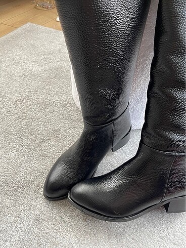 Siyah Gerçek Deri Arkası Fermuarlı Binici Çizme - Görsel 8