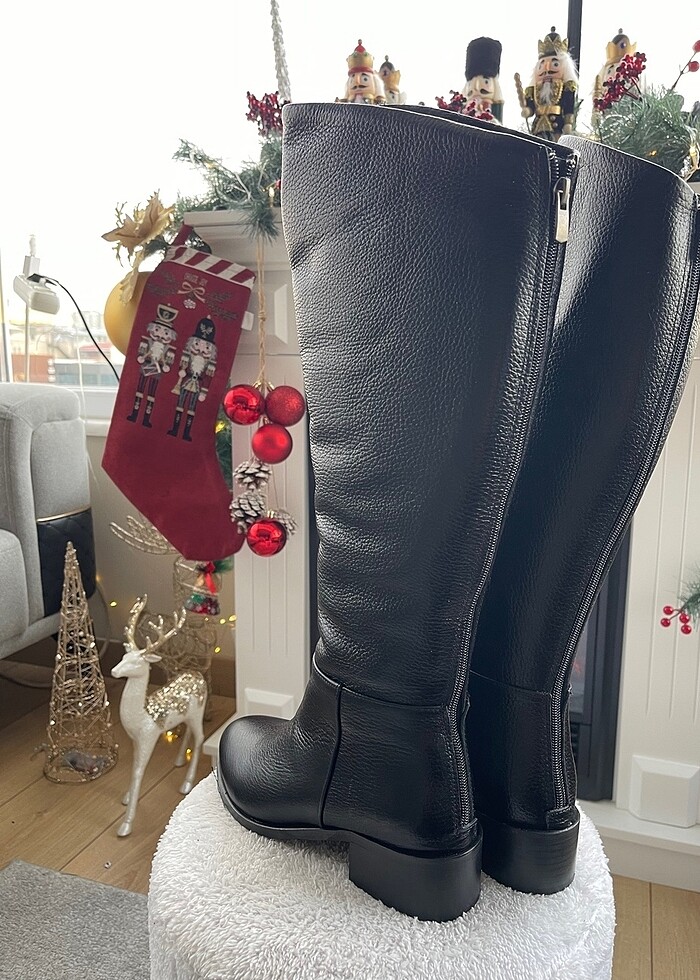Siyah Gerçek Deri Arkası Fermuarlı Binici Çizme - Görsel 4