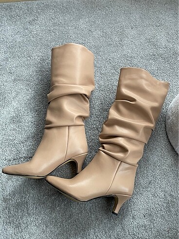 Bej Deri Körüklü Çizme - Görsel 6