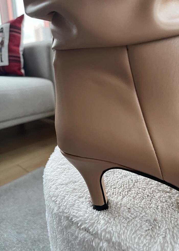 Bej Deri Körüklü Çizme - Görsel 3