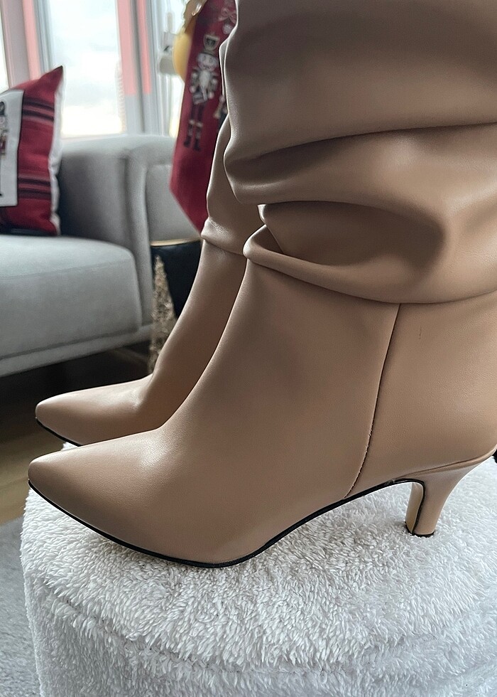 Bej Deri Körüklü Çizme - Görsel 5