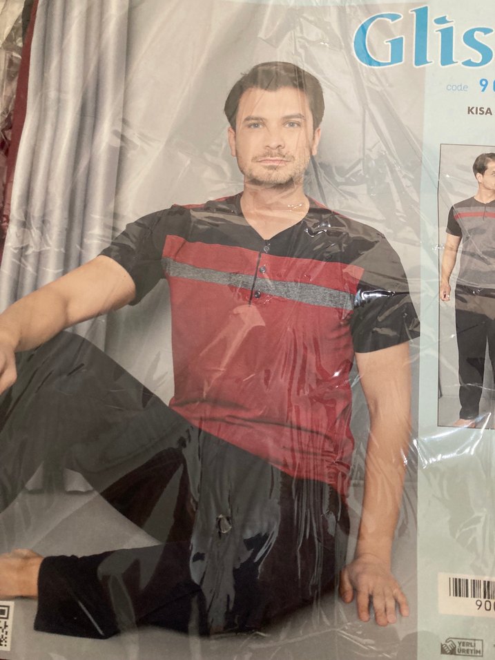 Kısa Kollu Erkek Kırmızı Baskılı Pijama Takımı - Görsel 2