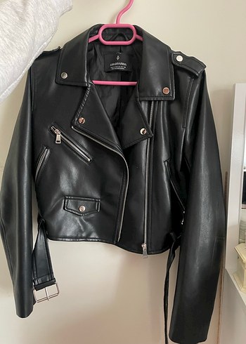 Kadın Siyah Deri Biker Ceket - Görsel 2