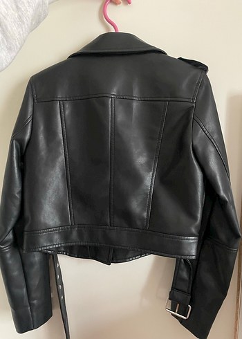 Kadın Siyah Deri Biker Ceket - Görsel 3