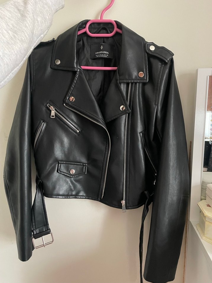 Kadın Siyah Deri Biker Ceket - Görsel 2