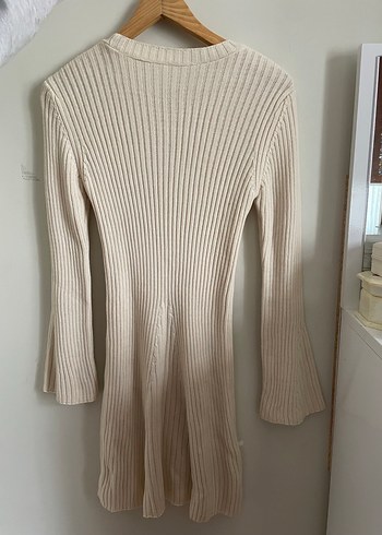 Beyaz Kadın Triko Midi Elbise - Görsel 3