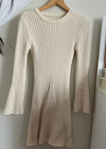 Beyaz Kadın Triko Midi Elbise - Görsel 2