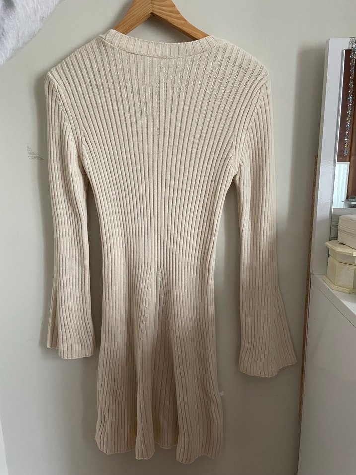 Beyaz Kadın Triko Midi Elbise - Görsel 3