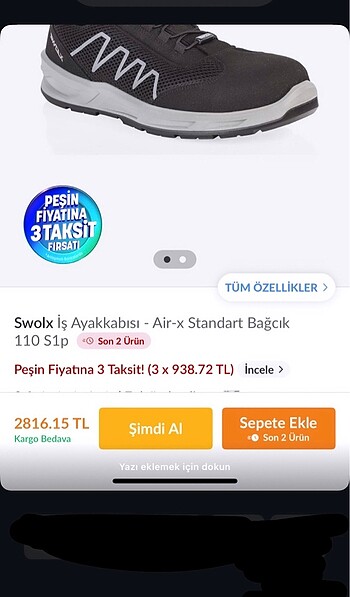 42 Beden siyah Renk Swolx yazlık iş ayakkabısı