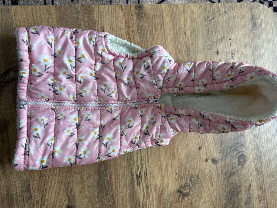 Kız Bebek Çiçek Desenli Kapüşonlu Yelek - Görsel 3