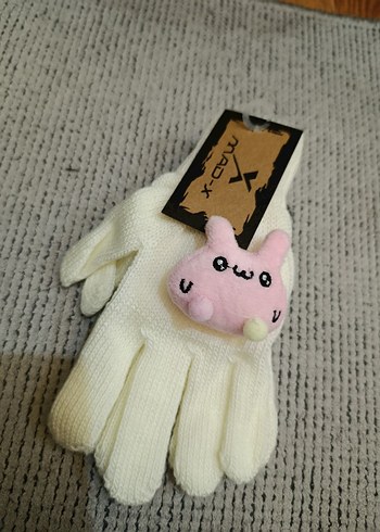 Kız Çocuk Beyaz Nakışlı Örgü Eldiven - Görsel 2