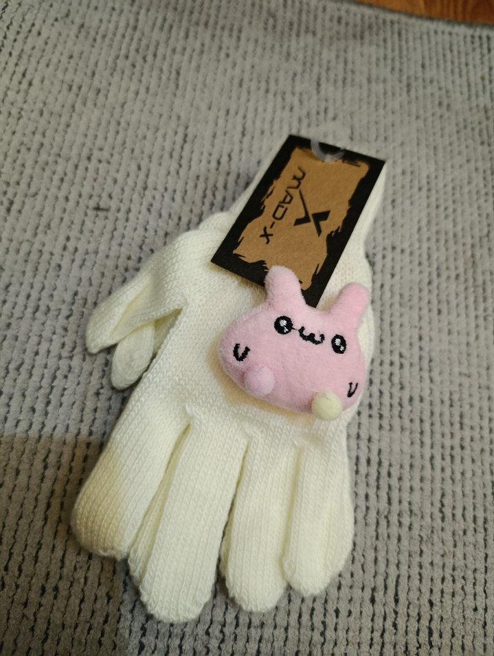 Kız Çocuk Beyaz Nakışlı Örgü Eldiven - Görsel 2