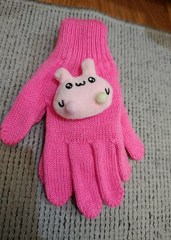 Nakışlı Pembe Kız Örme Eldiven - Görsel 2