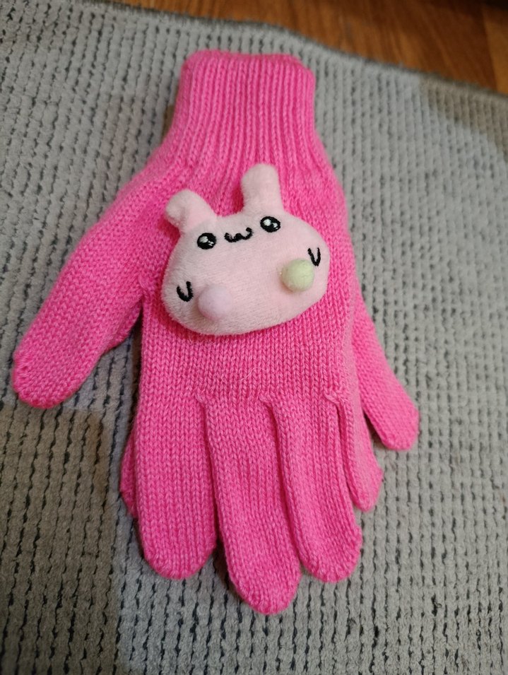 Nakışlı Pembe Kız Örme Eldiven - Görsel 2