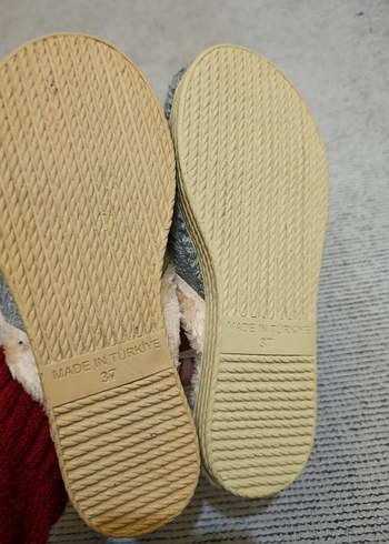 Gri Kadın Peluş Terlikler Tokalı - Görsel 3