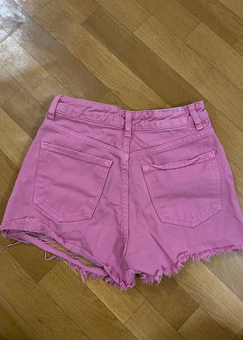 Pembe Mini Düğmeli Kadın Kot Şort - Görsel 2