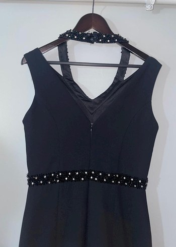 Siyah V Yaka Uzun Gösterişli Abiye Elbise - Görsel 4