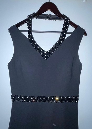 Siyah V Yaka Uzun Gösterişli Abiye Elbise - Görsel 3