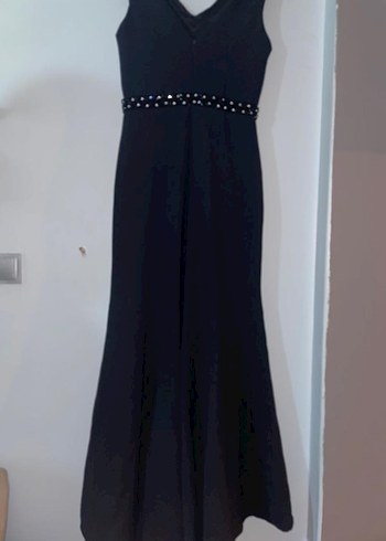 Siyah V Yaka Uzun Gösterişli Abiye Elbise - Görsel 2