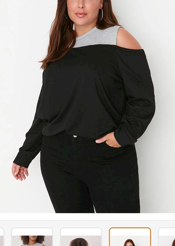 Gri Jean Kadın Bluz, Uzun Kollu, Salaş Kesim - Görsel 3