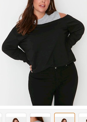 Gri Jean Kadın Bluz, Uzun Kollu, Salaş Kesim - Görsel 2