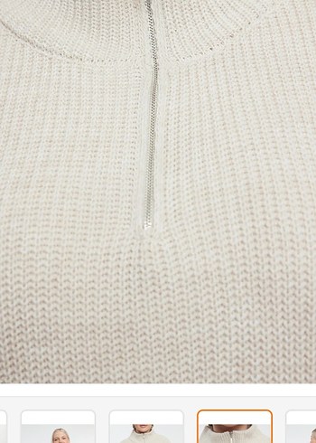 Bej Yarım Fermuarlı Örgü Kadın Kazak - Görsel 2