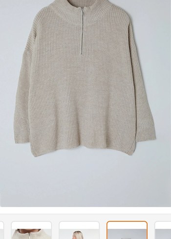 Bej Yarım Fermuarlı Örgü Kadın Kazak - Görsel 4