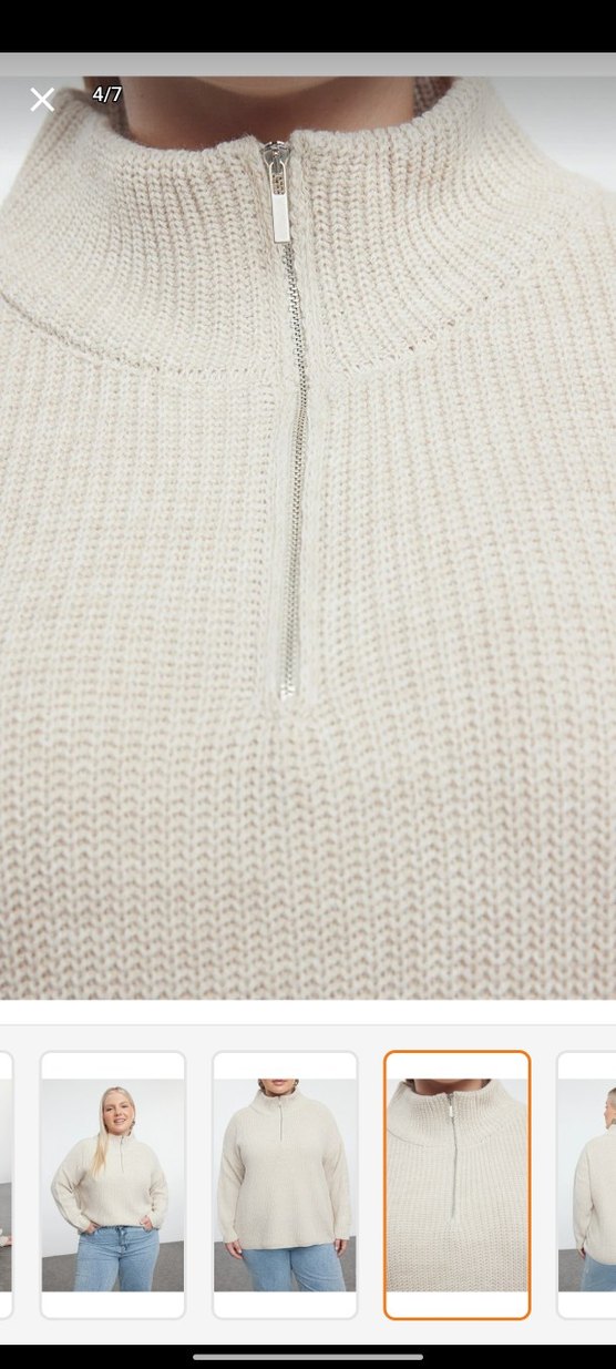 Bej Yarım Fermuarlı Örgü Kadın Kazak - Görsel 2