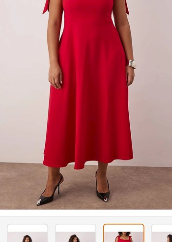 Klasik Kırmızı Uzun Askılı Elbise - Görsel 2