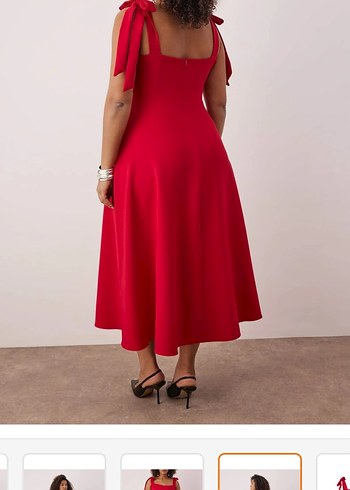 Klasik Kırmızı Uzun Askılı Elbise - Görsel 3