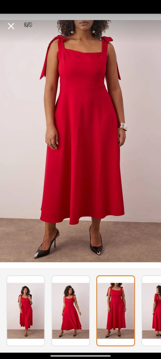 Klasik Kırmızı Uzun Askılı Elbise - Görsel 2